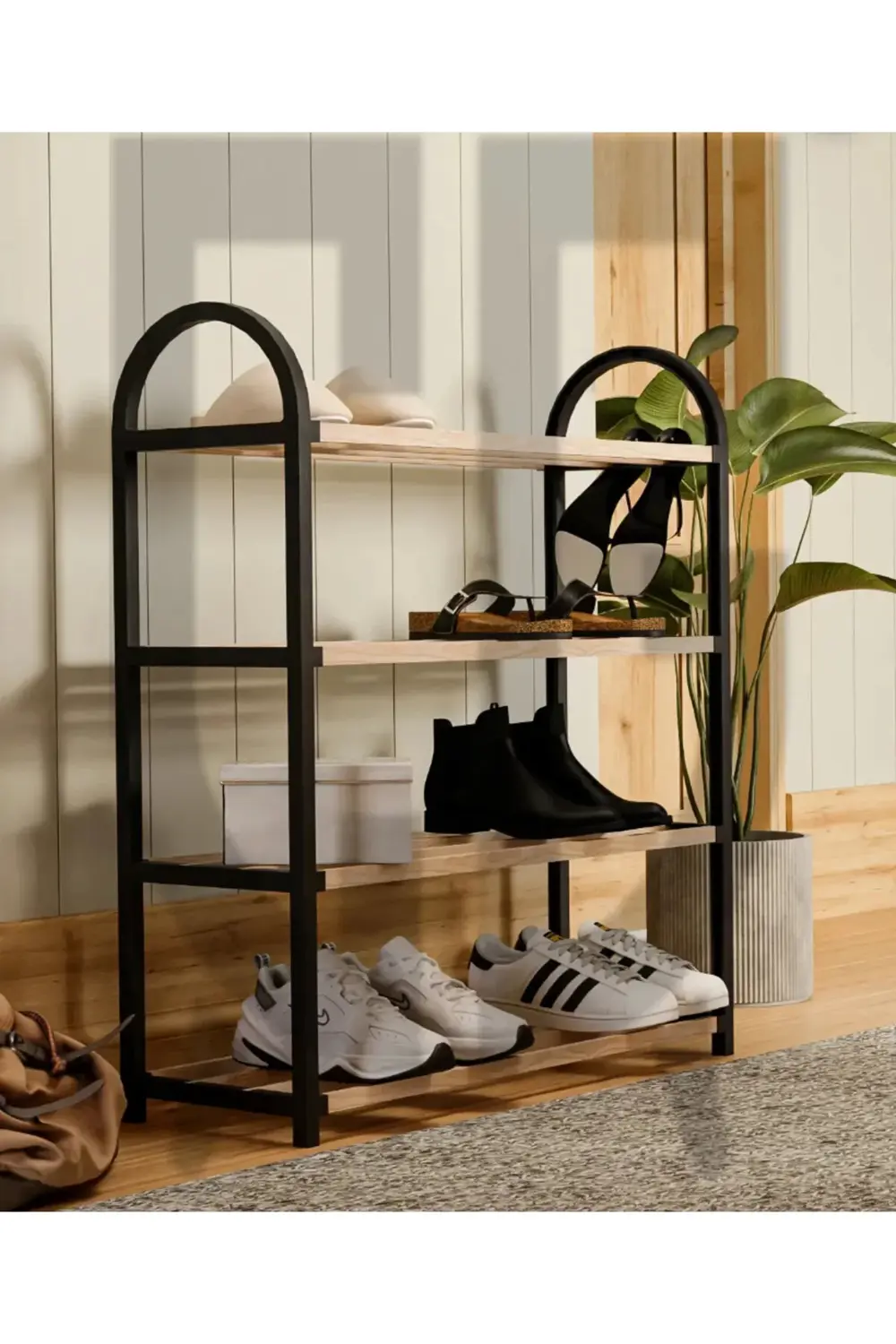 Ayakkabılık Ahşap Çubuklu 4 Bölmeli