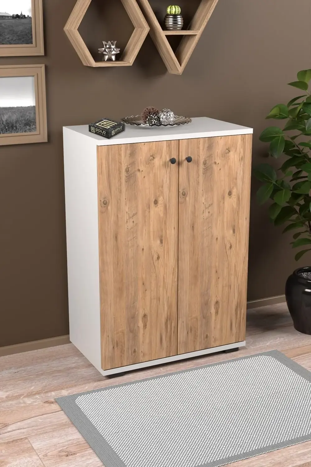 Ayakkabılık Çok Amaçlı Ayakkabı Dolabı 5 Raflı 2 Kapaklı Çam-beya