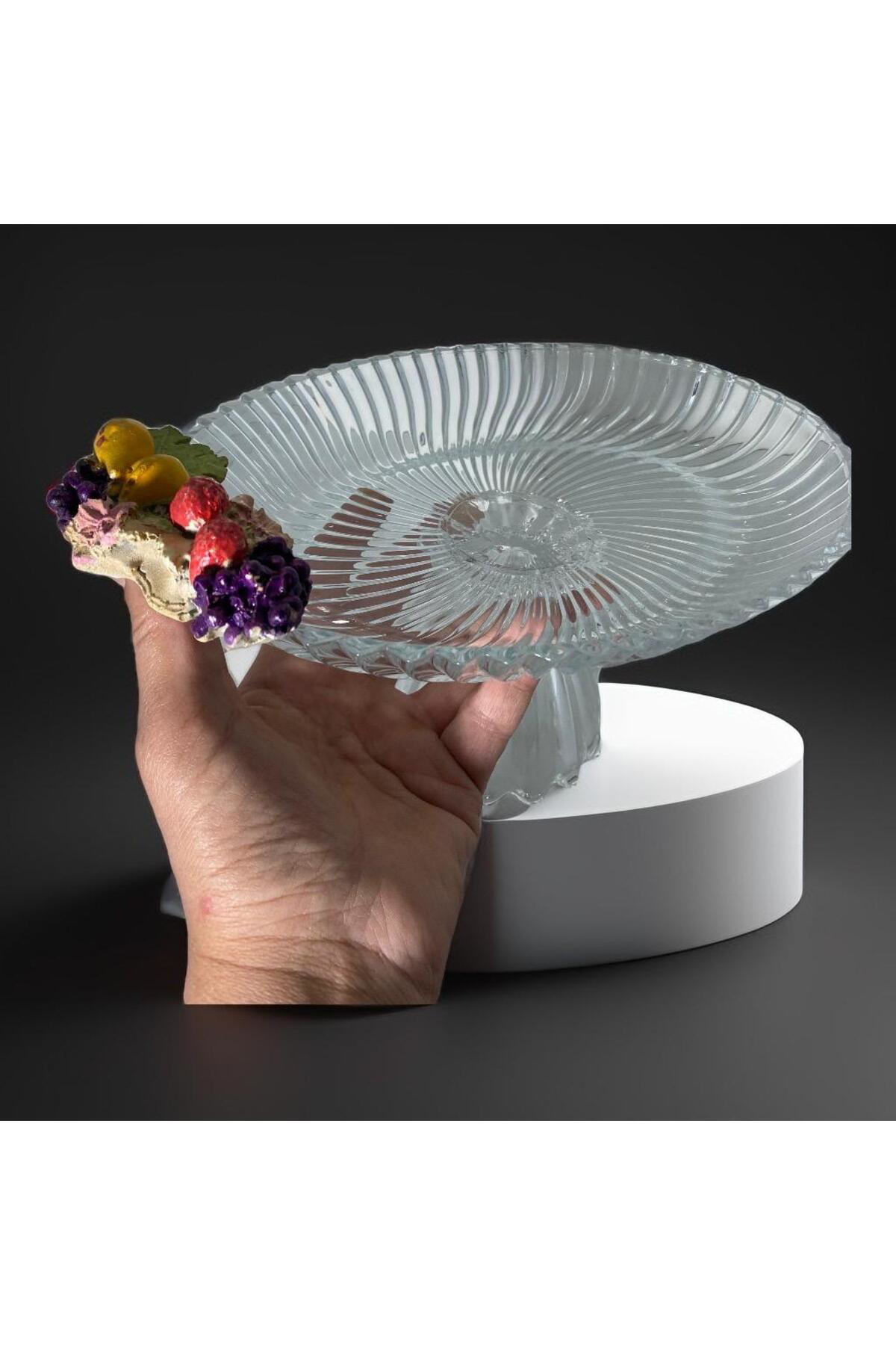 Elif Aksesuar Ayaklı Cam Meyveli Sunum Tabağı