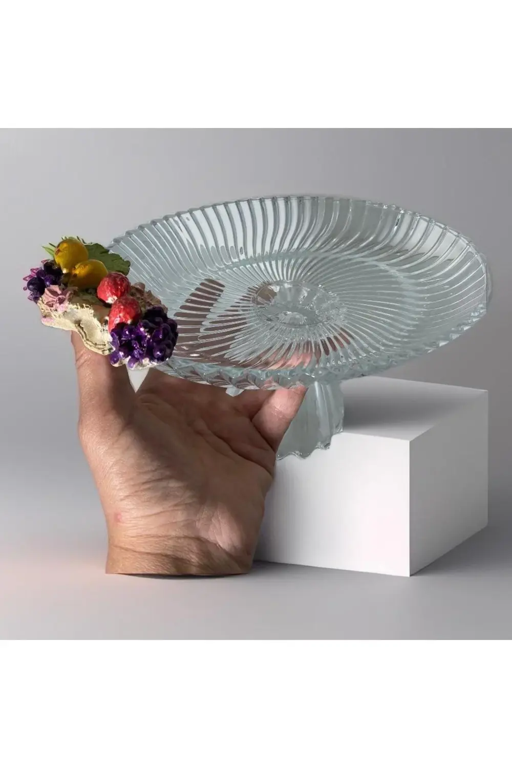 Ayaklı Cam Meyveli  Sunum Tabağı