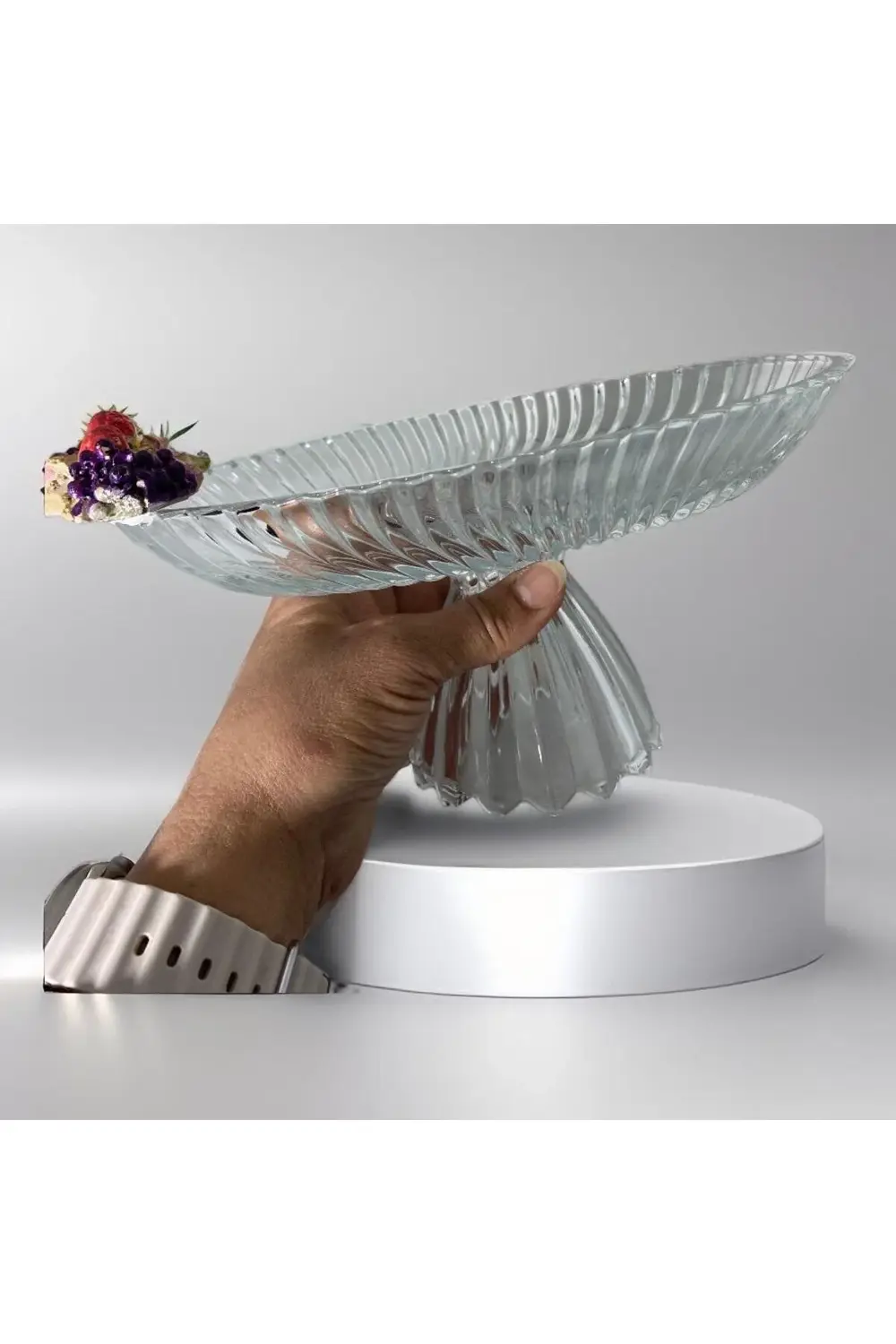 Ayaklı Cam Meyveli  Sunum Tabağı