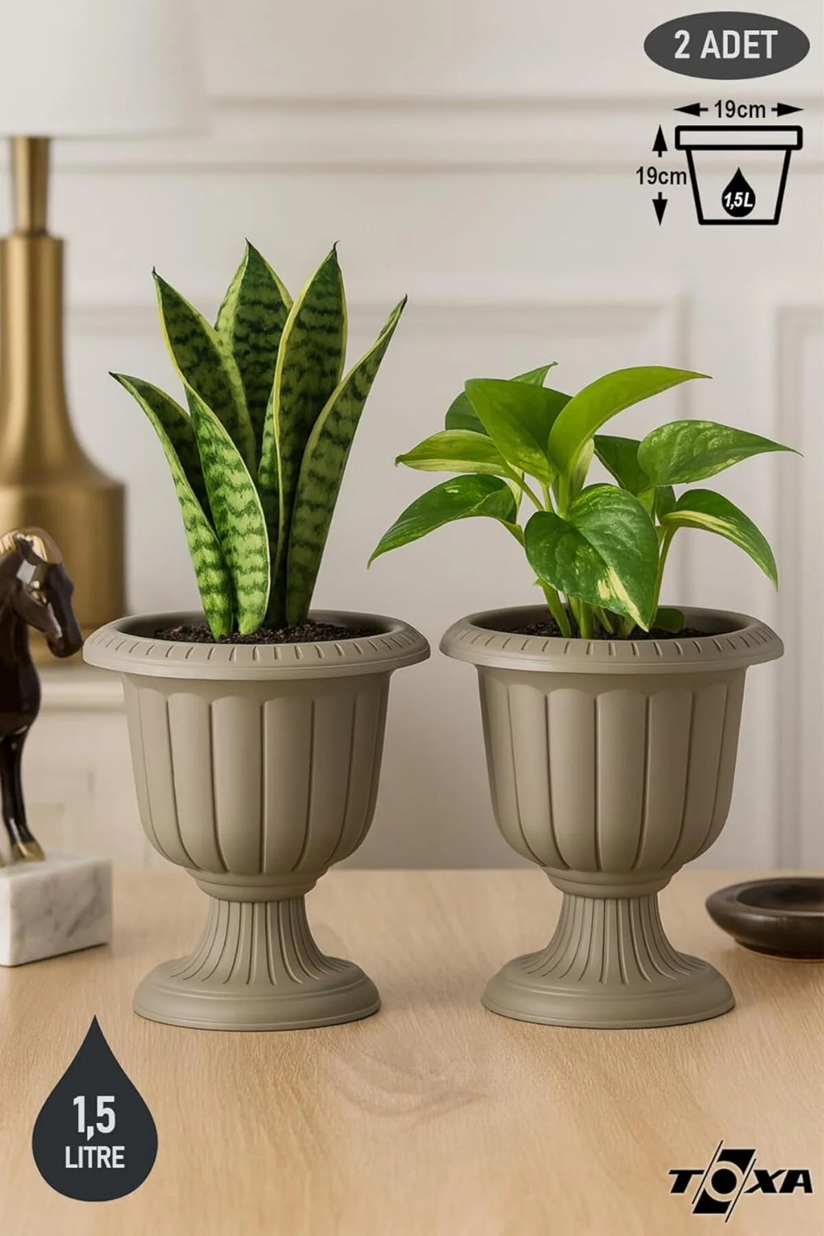 Ayaklı Deliksiz Plastik Nergis Saksı (2 Adet, 25 Litre, 48cm, Kirli Beyaz) - Görsel 3