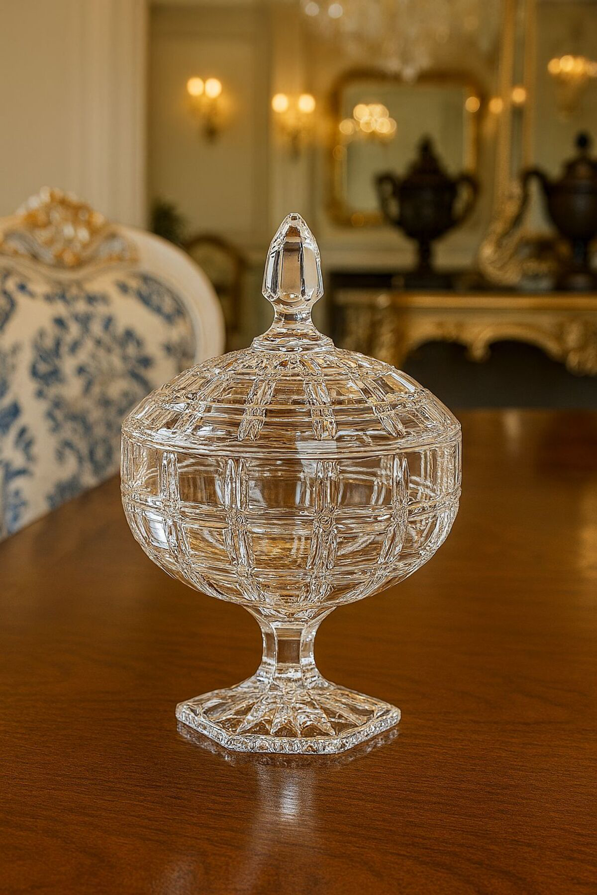 Ayaklı Kapaklı Cam Şekerlik Lokumluk Sunum Kasesi