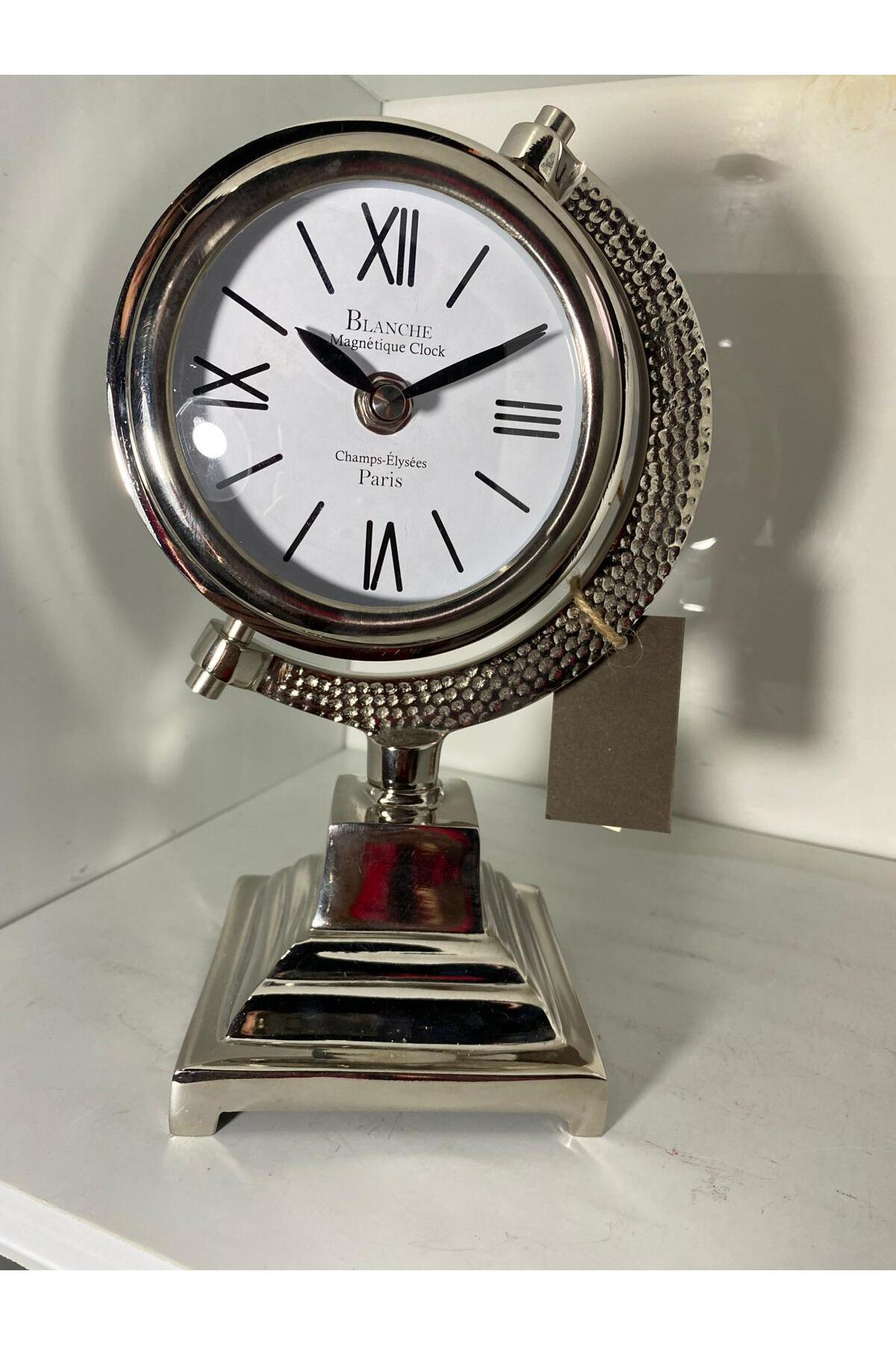 Elif Aksesuar Ayaklı Metal Lüx Masa Saati Gümüş