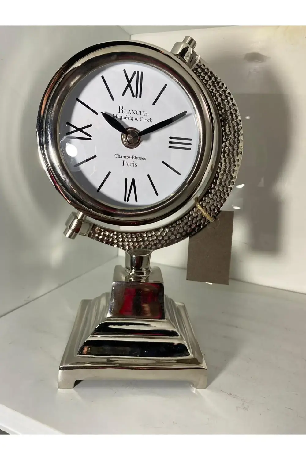 Ayaklı Metal Lüx Masa Saati Gümüş