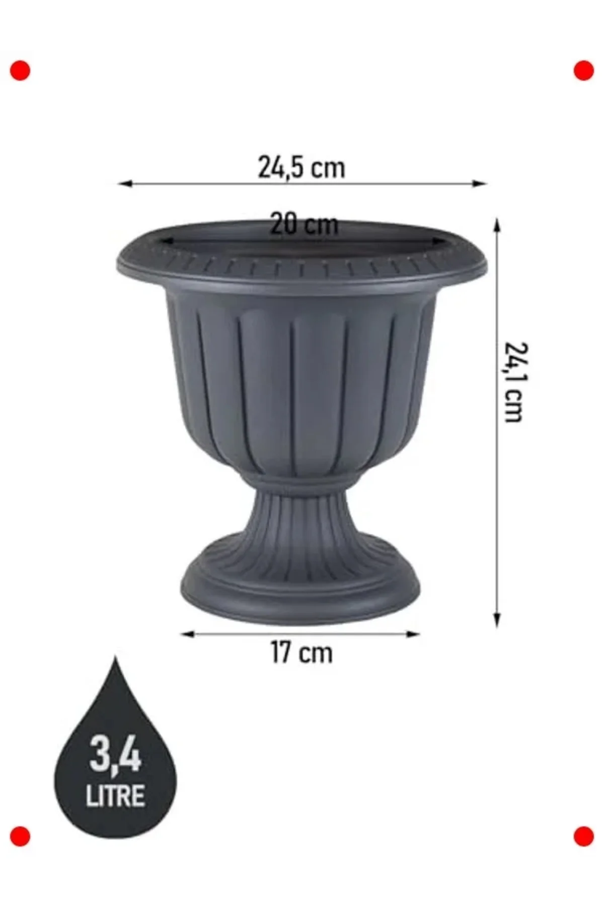 Ayaklı Nergis Saksı 3.4L 25cm - Antrasit (Deliksiz) - Görsel 2