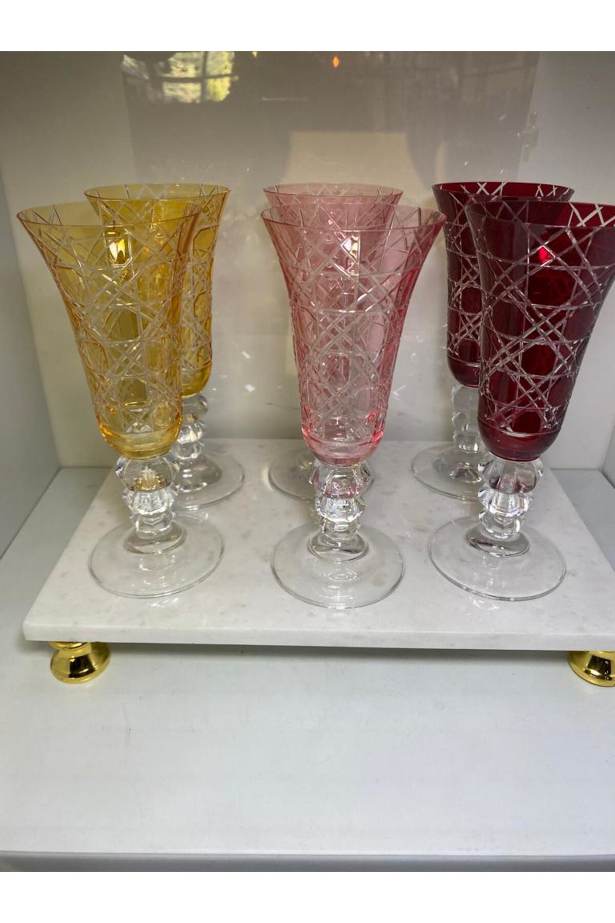 Elif Aksesuar Ayaklı Rona Fülüt Kesme Kadeh Bardak