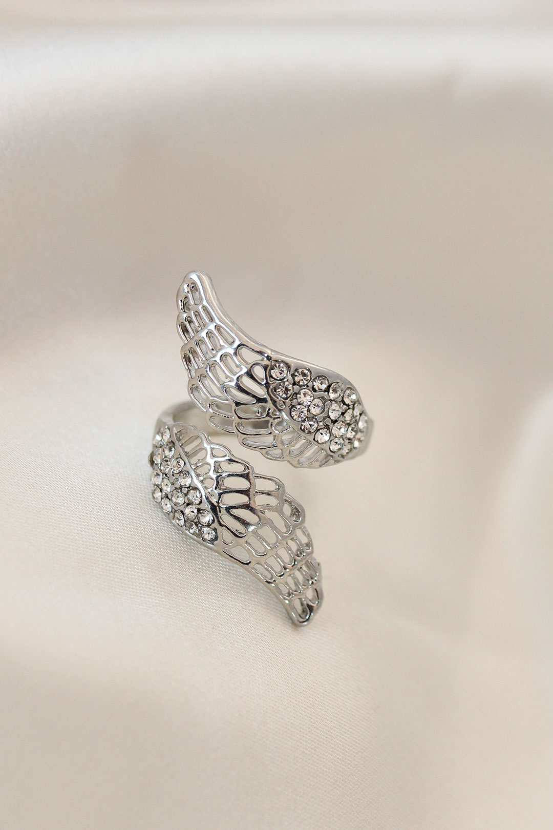 Ayarlamalı Silver Renk Metal Zirkon Taşlı Kanat Yüzük - TJ-BYK203