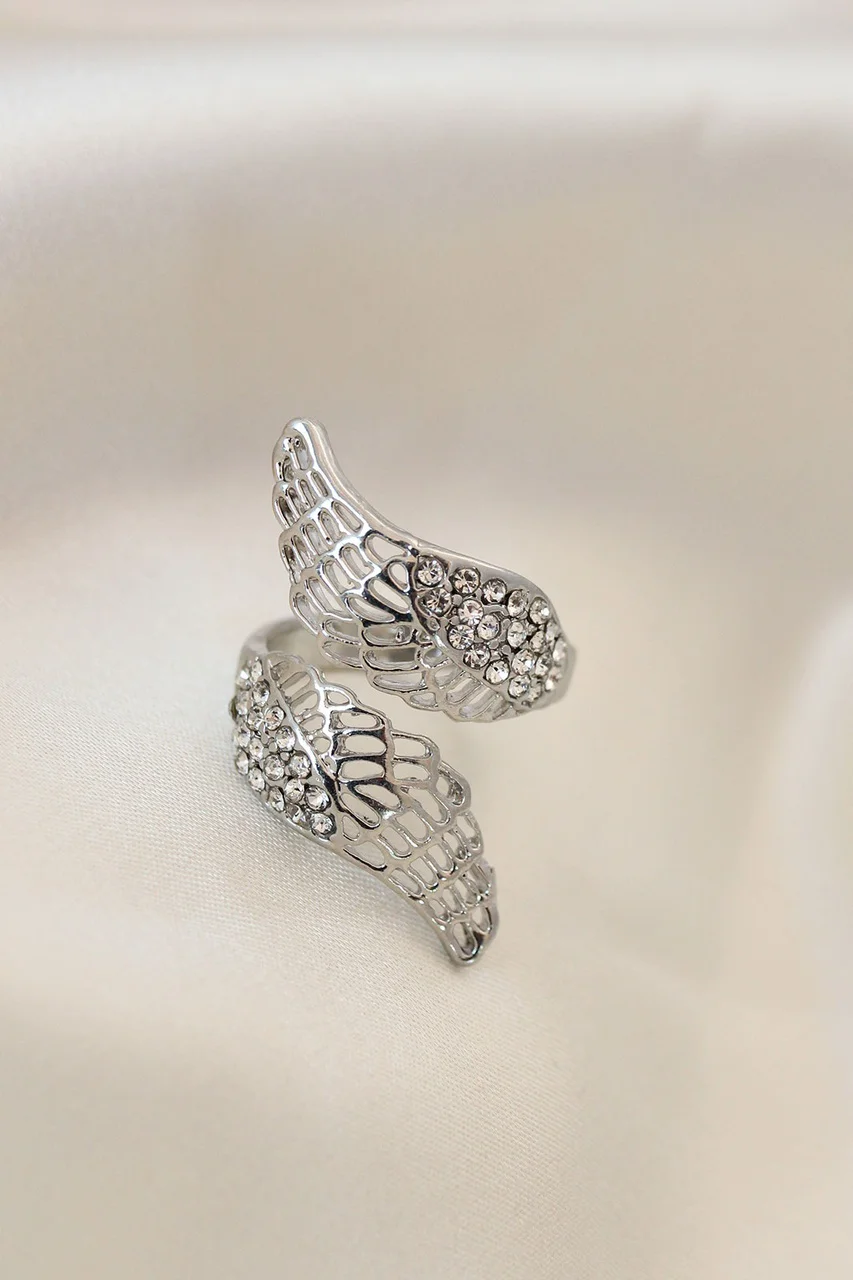 Ayarlamalı Silver Renk Metal Zirkon Taşlı Kanat Yüzük - Tj-byk2033 Diğer
