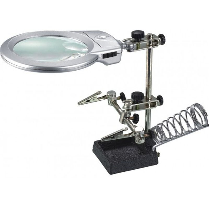 Ayarlanabilir Başlıklı Elektronikçi Yardım Lehim Standı Ile Ledli