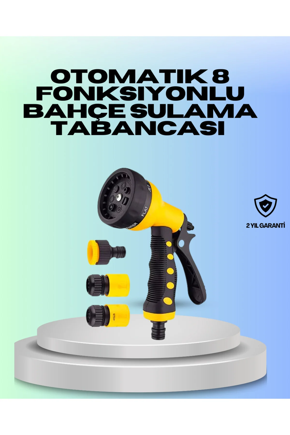 Ayarlanabilir Basınçlı 8 Modlu Bahçe Sulama Tabancası Hortum Apar