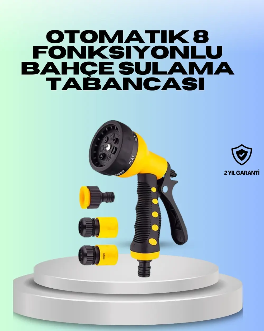 Ayarlanabilir Basınçlı 8 Modlu Bahçe Sulama Tabancası Hortum Apar