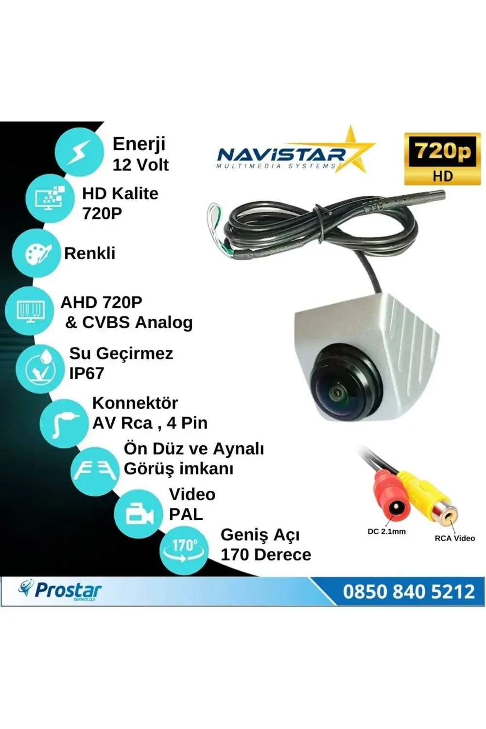 Ayarlanabilir Başlıklı AHD 720P ve Analog Çevrilebilir 170 Derece