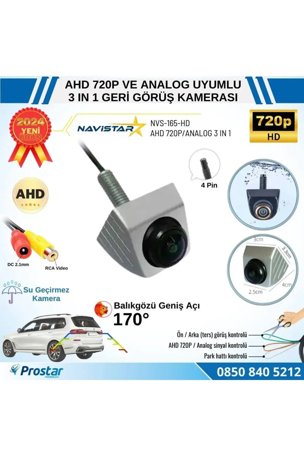 Ayarlanabilir Başlıklı AHD 720P ve Analog Çevrilebilir 170 Derece