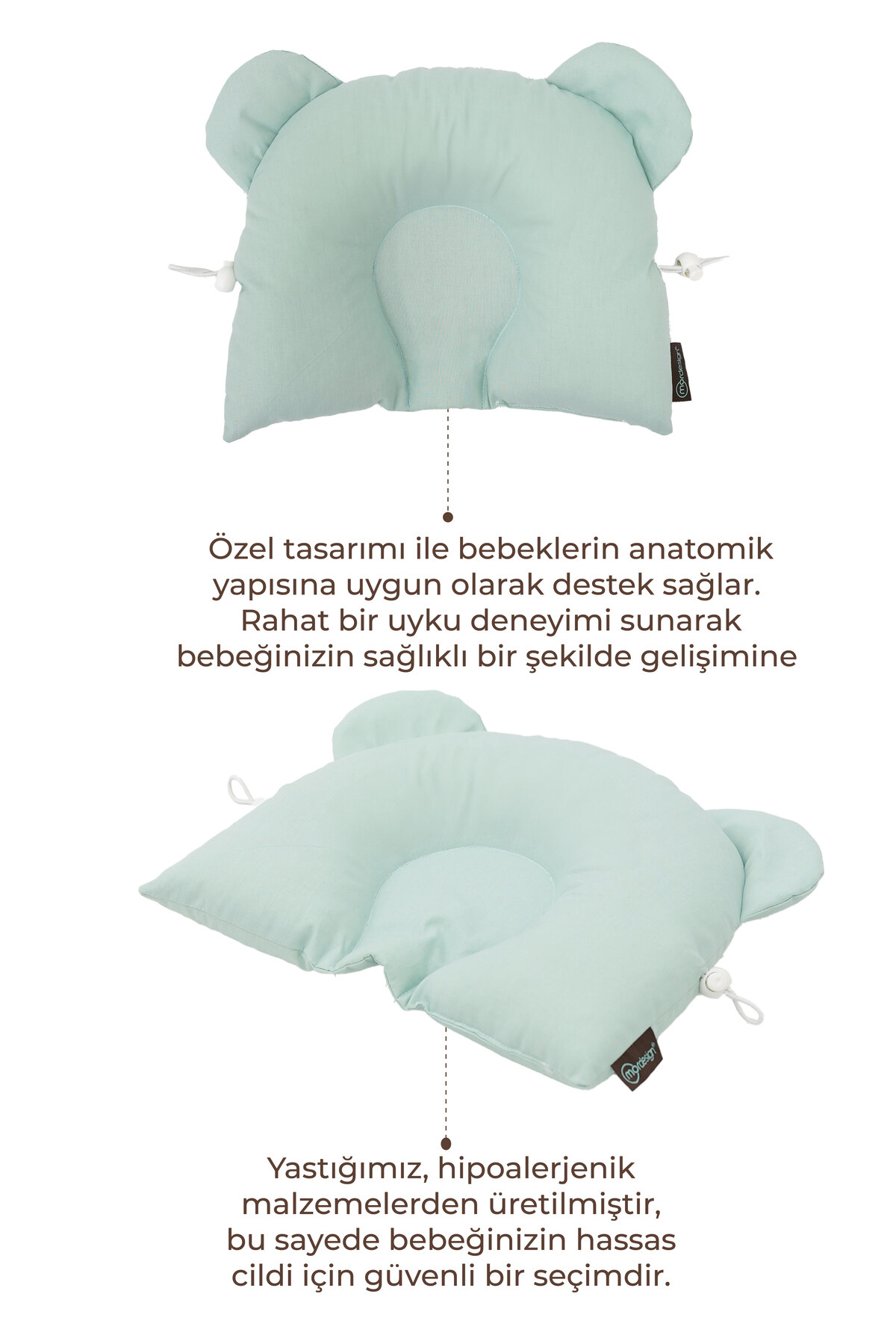 Mordesign Ayarlanabilir Bebek Düz Kafa Yastiği, Yenidoğan Baş Yastik, Bebek