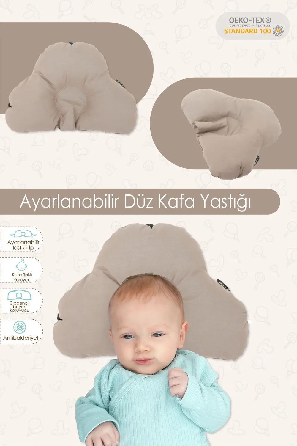 Ayarlanabilir Bebek Düz Kafa Yastığı, Yenidoğan Baş Yastık, Bebek