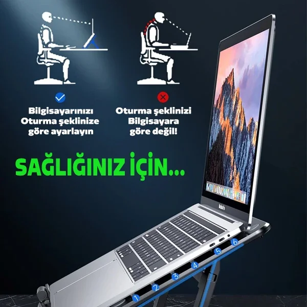 Ayarlanabilir Çift Fanlı Laptop Soğutucu Standı - Omurga Dostu & Sessiz