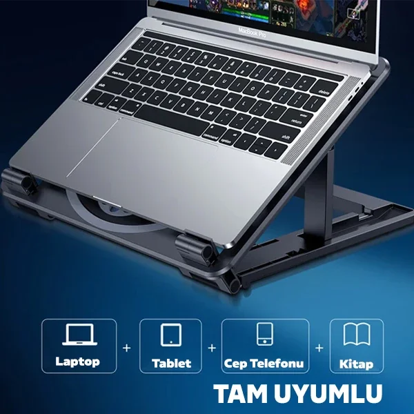 Ayarlanabilir Çift Fanlı Laptop Soğutucu Standı - Omurga Dostu & Sessiz