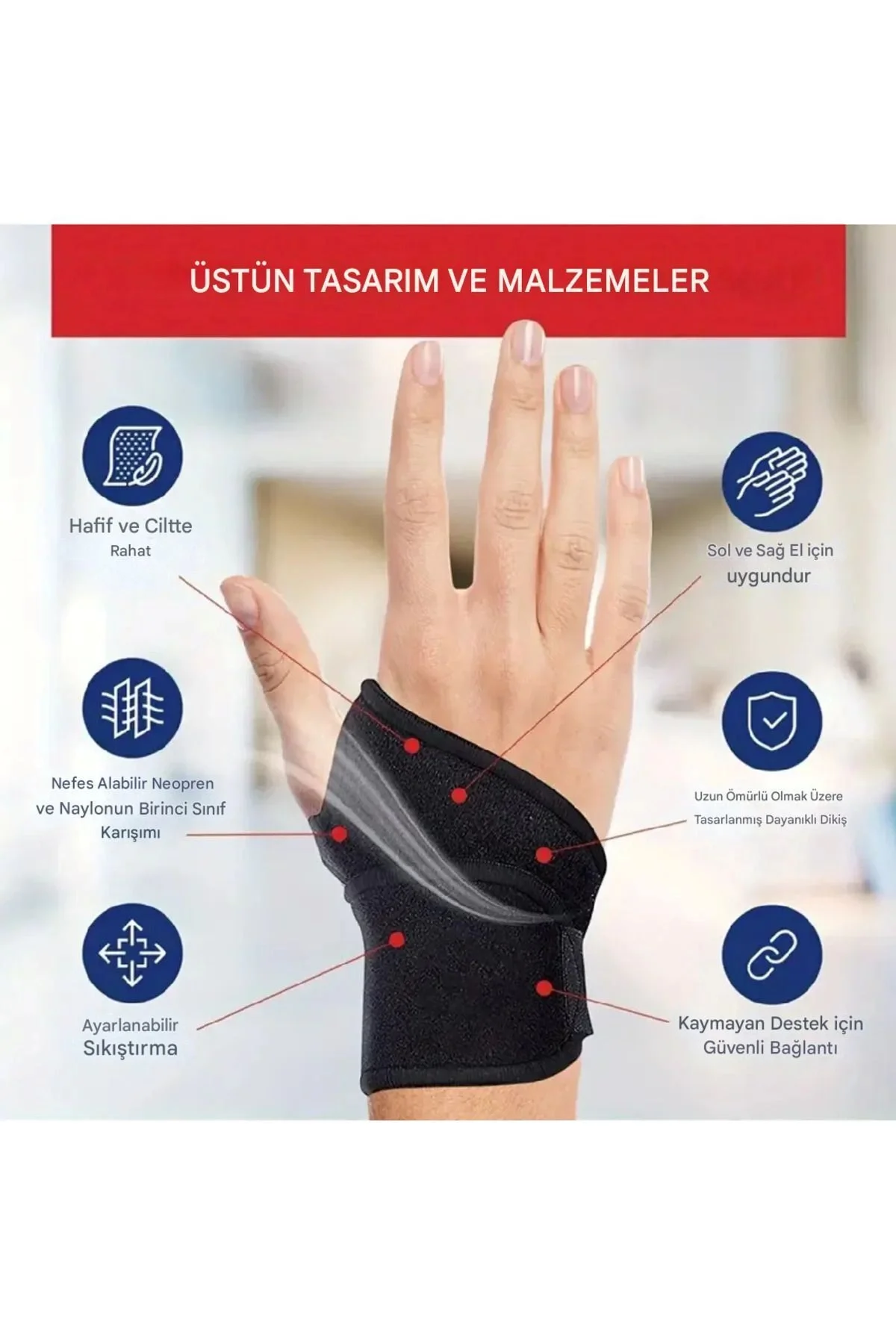 Ayarlanabilir Destekli Kadın&amp;erkek El Bilekliği Sağ &amp; Sol El Uyumlu, Spor Ve Günlük Kullanıma Uygun