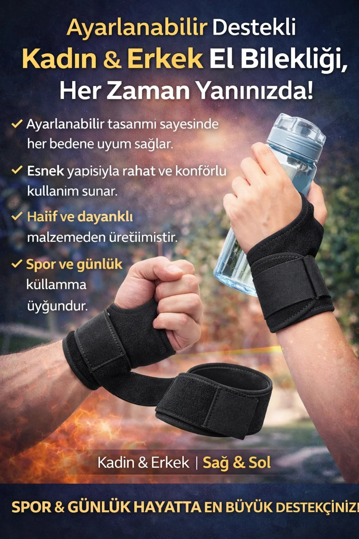 Ayarlanabilir Destekli El Bilekliği – Kadın & Erkek Sağ–Sol Uyuml