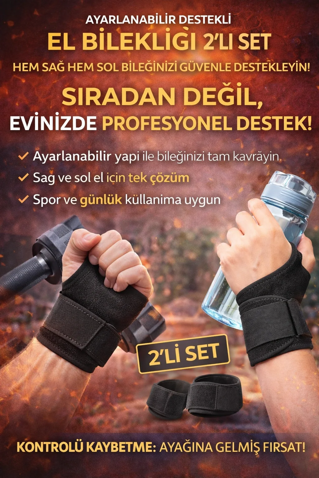 Ayarlanabilir Destekli El Bilekliği 2’li Set – Kadın &amp; Erkek Sağ–Sol Uyumlu Spor ve Günlük Kullanım