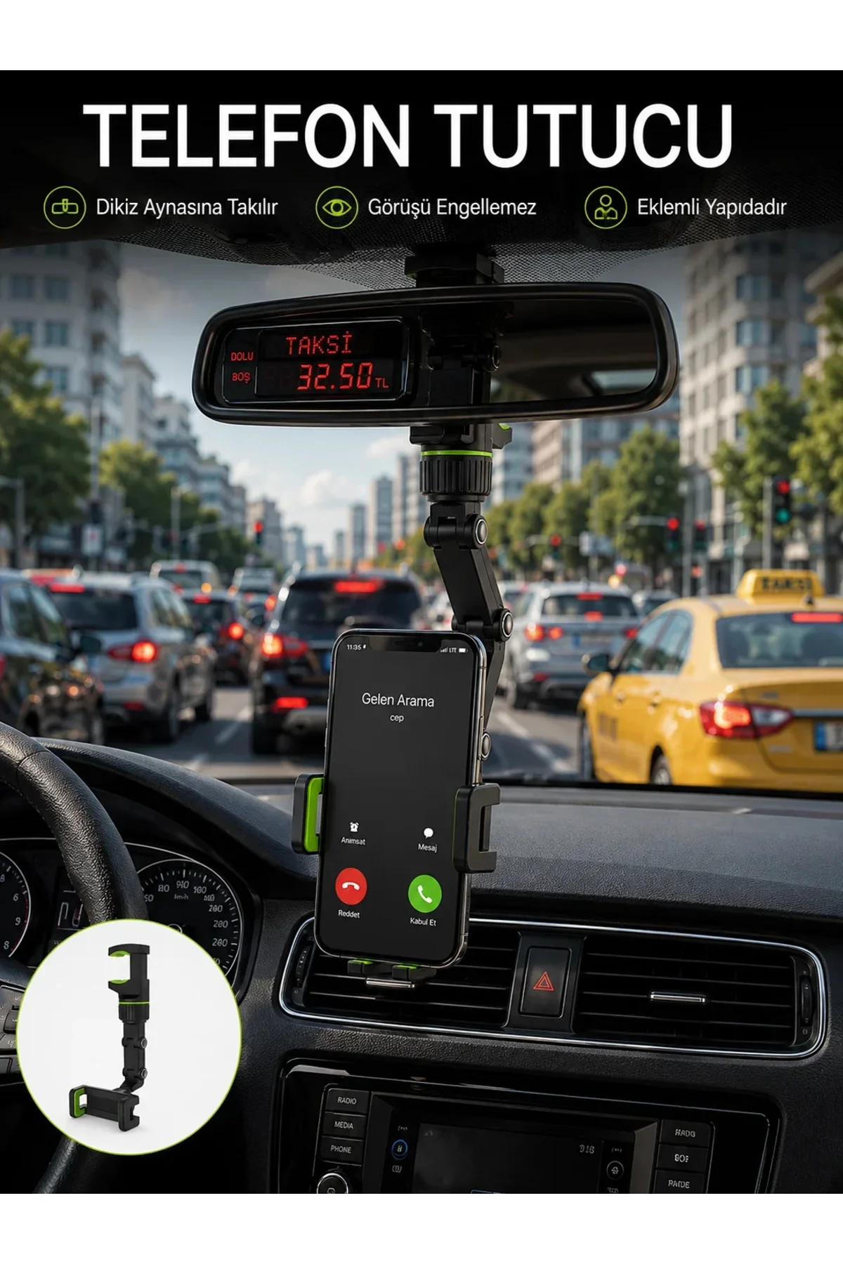 Ayarlanabilir Dikiz Aynası Telefon Tutucu Görüş Açısını Engellemeyen Araç Aparatı