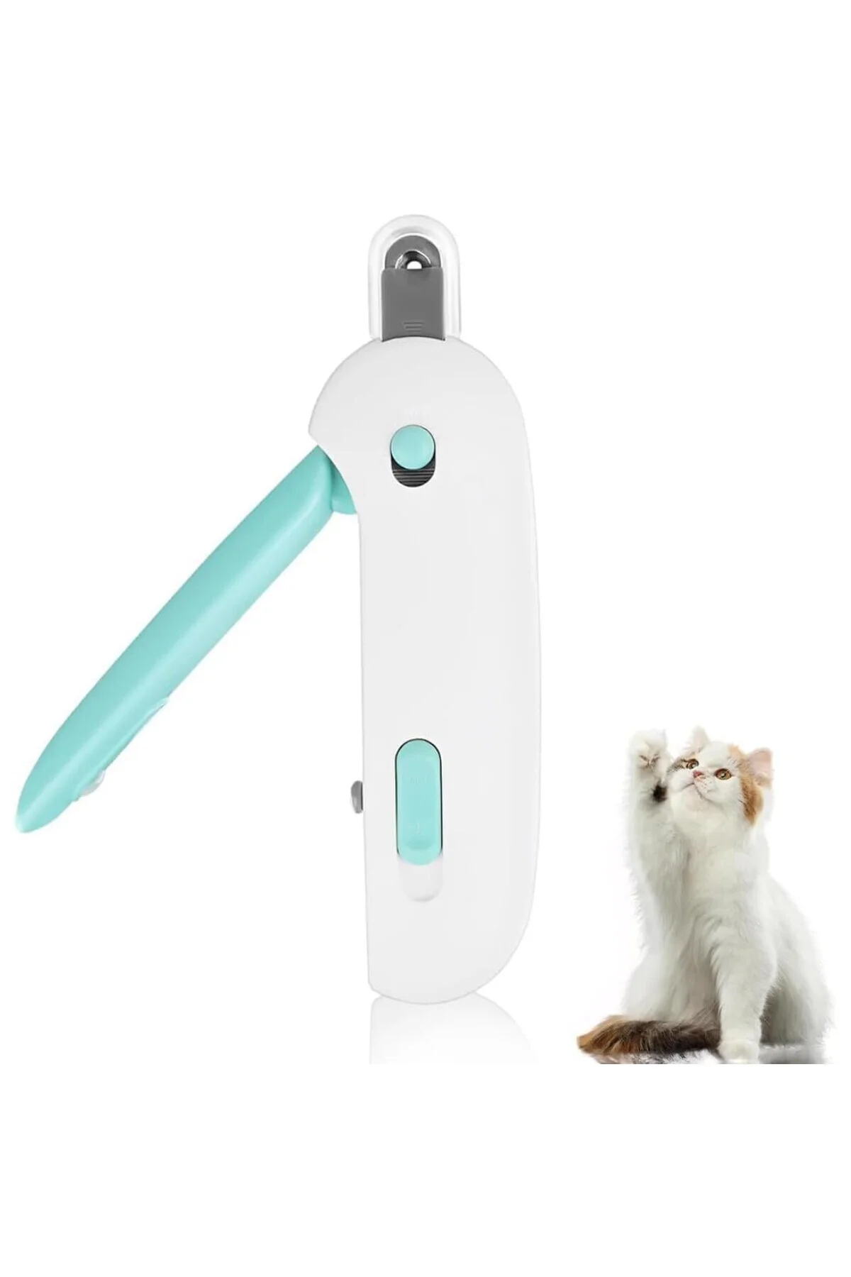 Ayarlanabilir Hazneli Törpülü Kedi Tırnak Makası, Beyaz ve Yeşil,
