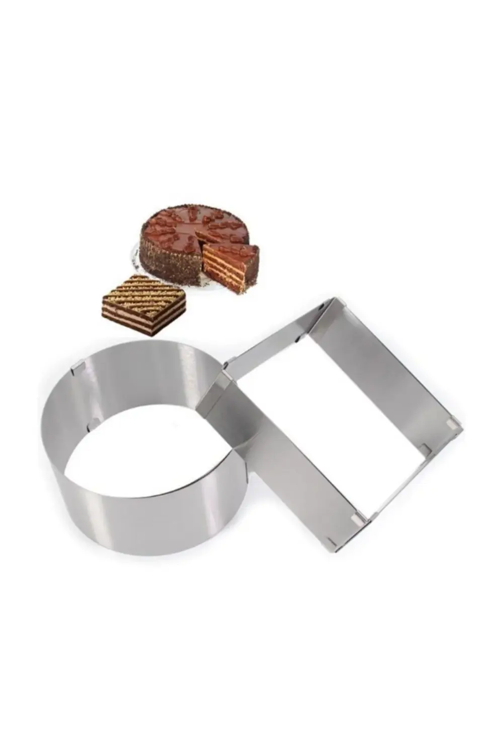 Nar Kalıp Ayarlanabilir Kare Yuvarlak Kek  Kalıbı 2'Li Takım Derinlik 10 Cm