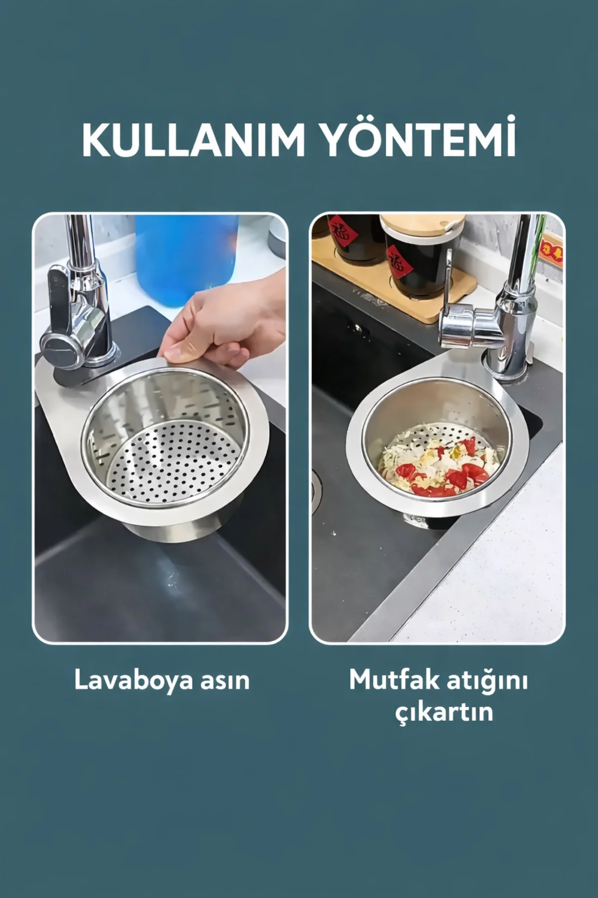 Ayarlanabilir Lavabo Süzgeci Uzun Kısa Ayarlı Evye Meyve Sebze Salata Yıkama