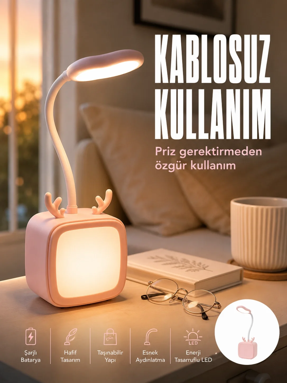 Ayarlanabilir LED Masa Lambası Şarjlı Modern Aydınlatma