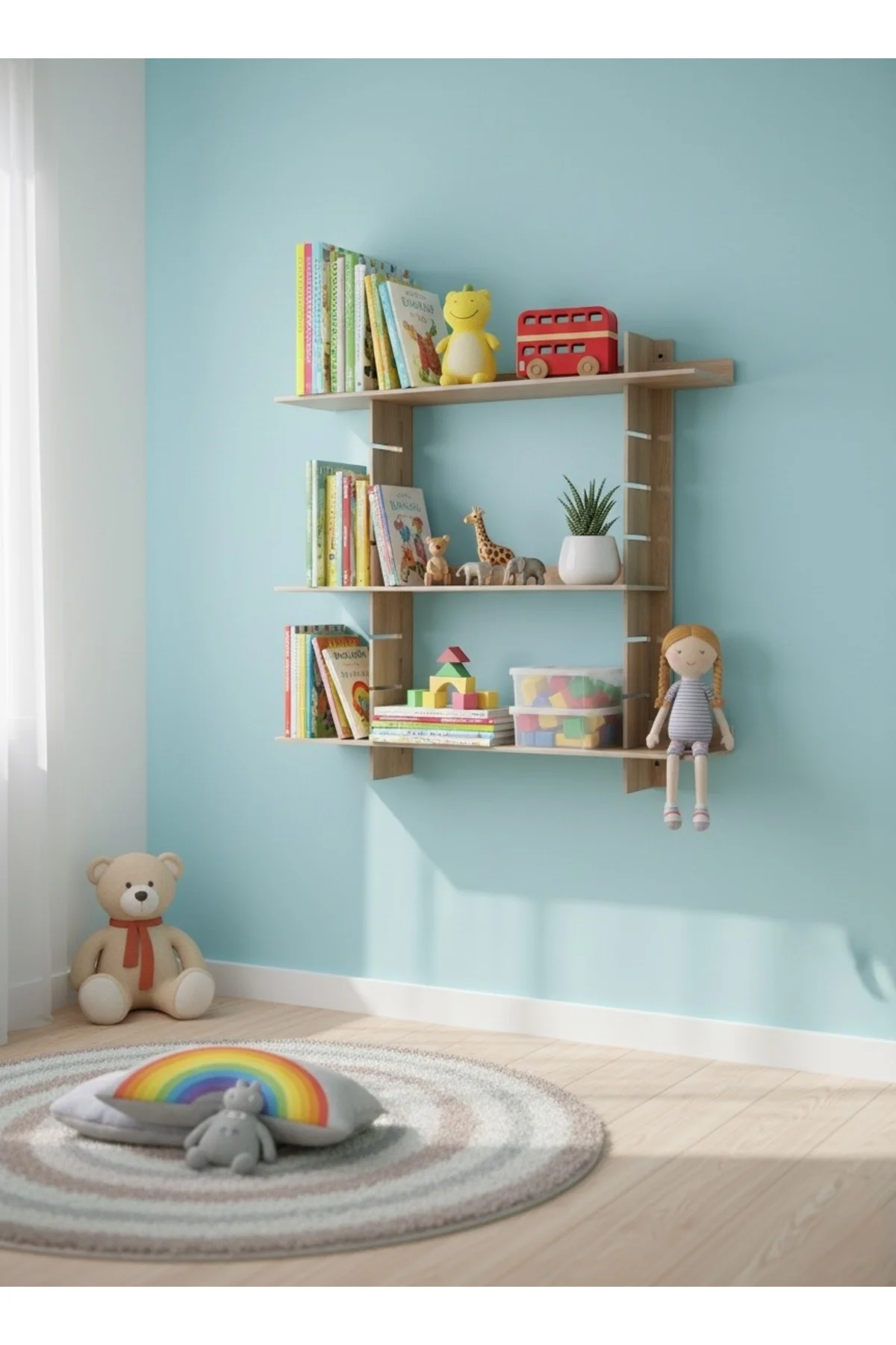 Ayarlanabilir Modüler Duvar Rafı / Kitaplık – Kaydırılabilir Rafl