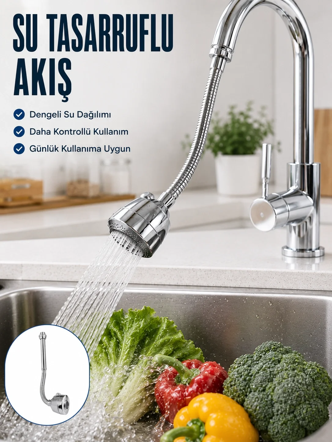 Ayarlanabilir Musluk Başlığı Esnek Spiral Hortumlu Lavabo Uzatma 