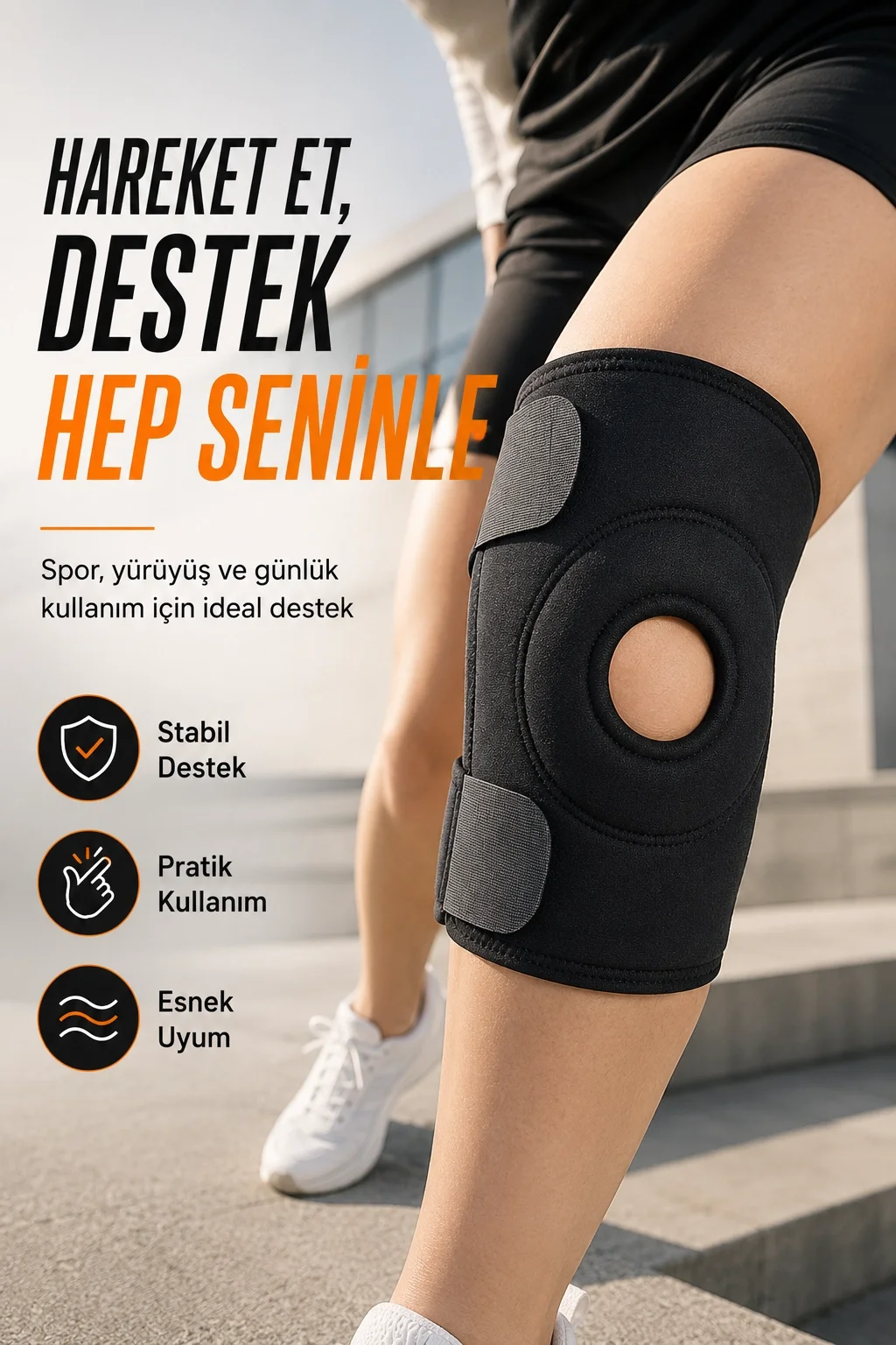 Ayarlanabilir Patella Destekli Dizlik Spor İçin Cırtlı Diz Bandaj