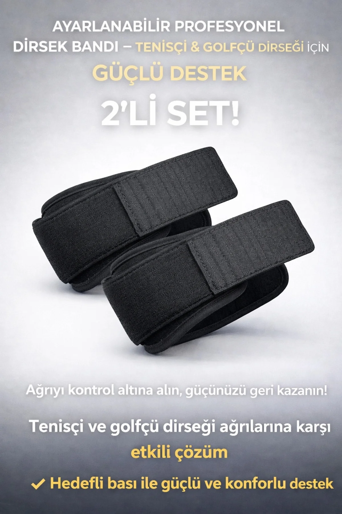 Ayarlanabilir Profesyonel Dirsek Bandı 2’li Set – Tenisçi & Golfç