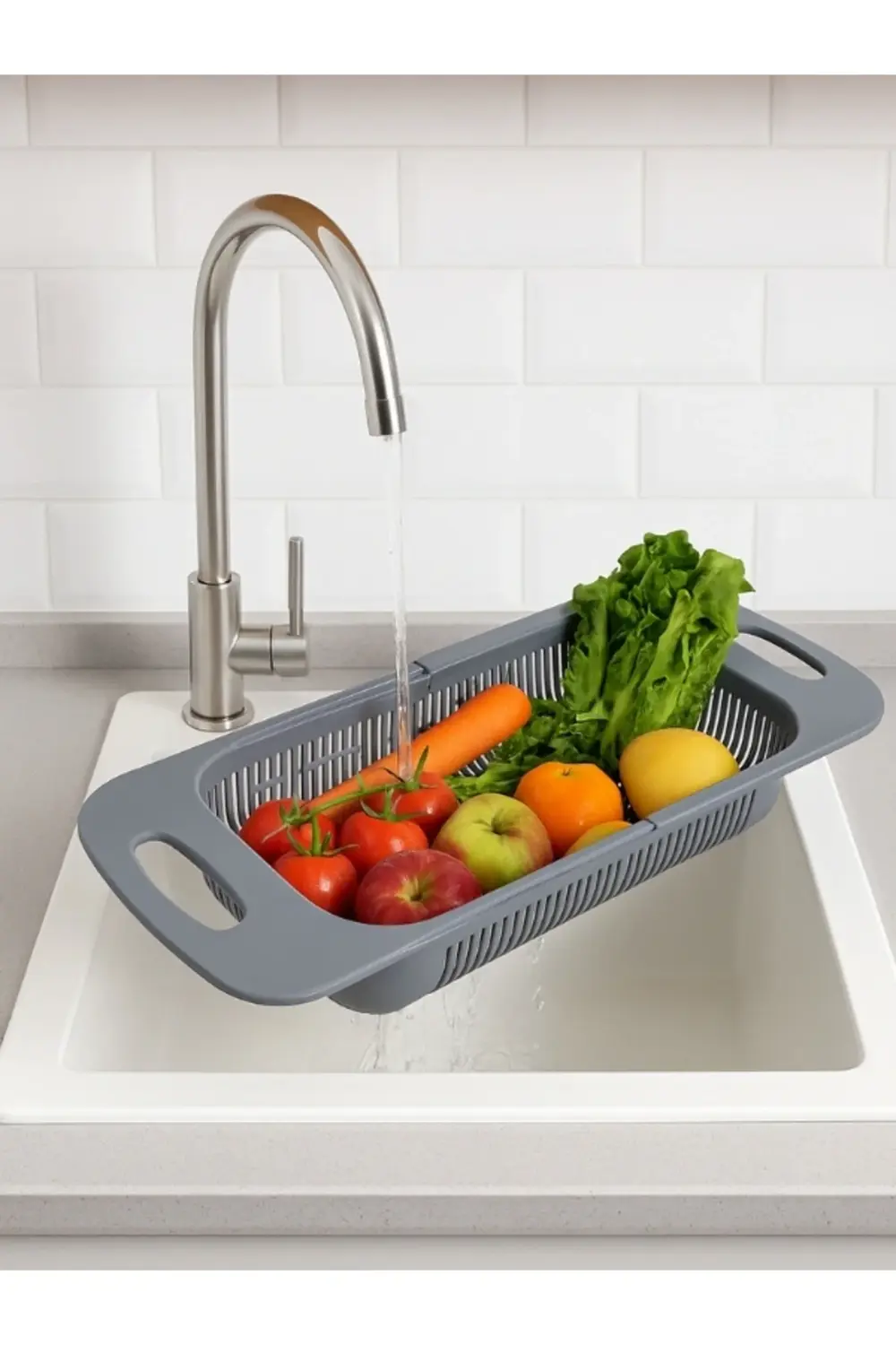 Ayarlanabilir Sürgülü Lavabo Süzgeci, Meyve Sebze Yıkama Süzgeci