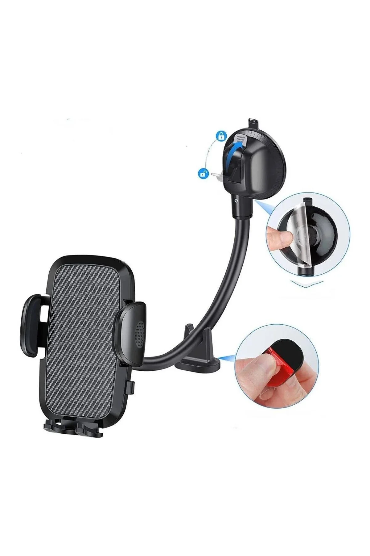 Ayarlanabilir Vakum Kilitli Cam Ve Torpidoya Takılabilen Telefon Tutucu