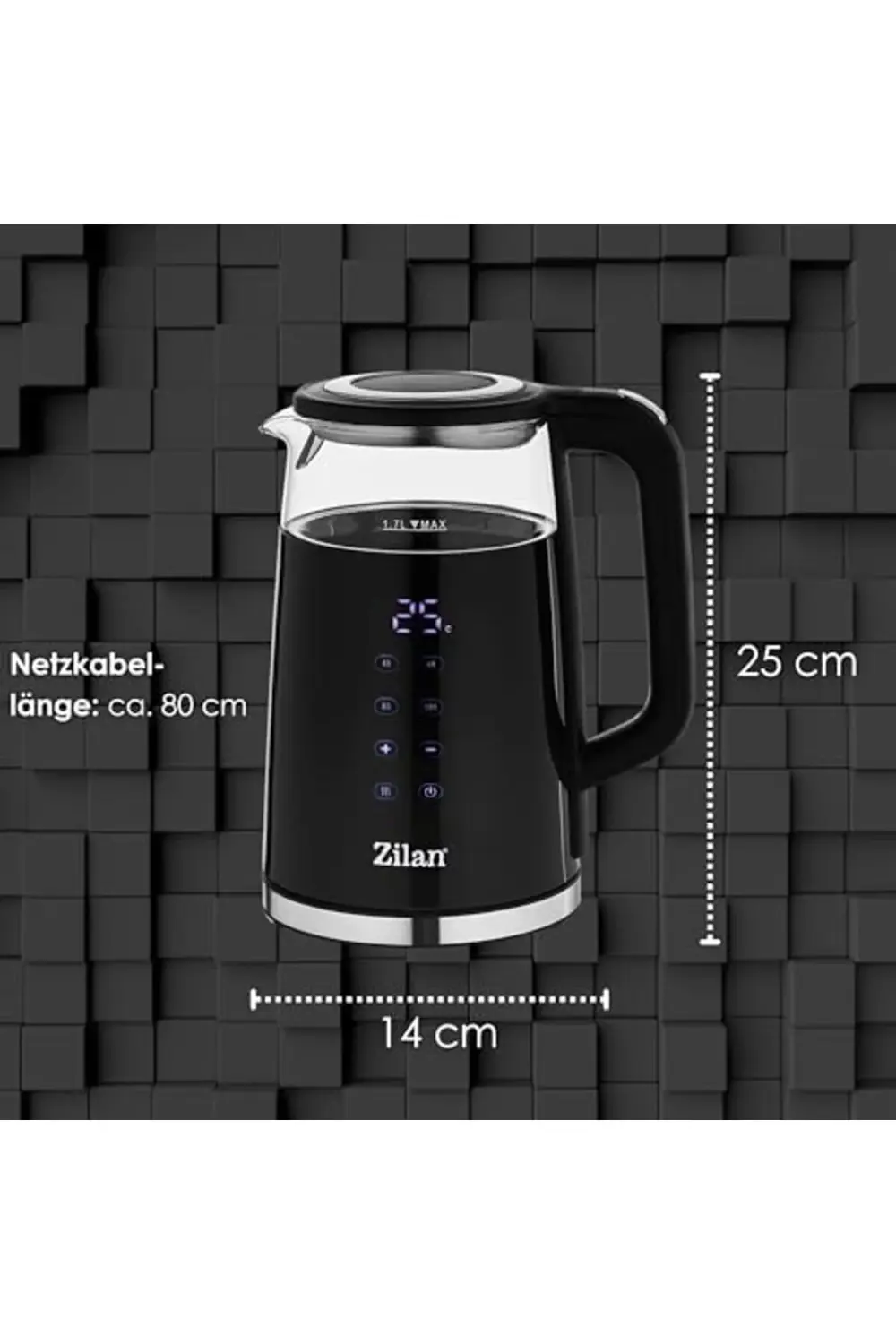 ayarlı cam su ısıtıcısı 1,7 l (40 °C ila 100 °C) - bakım fonksiyo