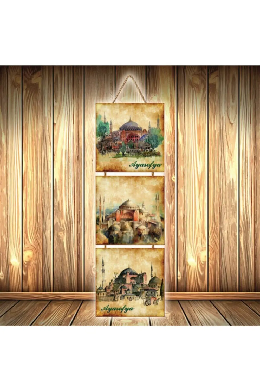 Ayasofya Tasarımlı Üçlü Retro Ahşap Poster Ü522