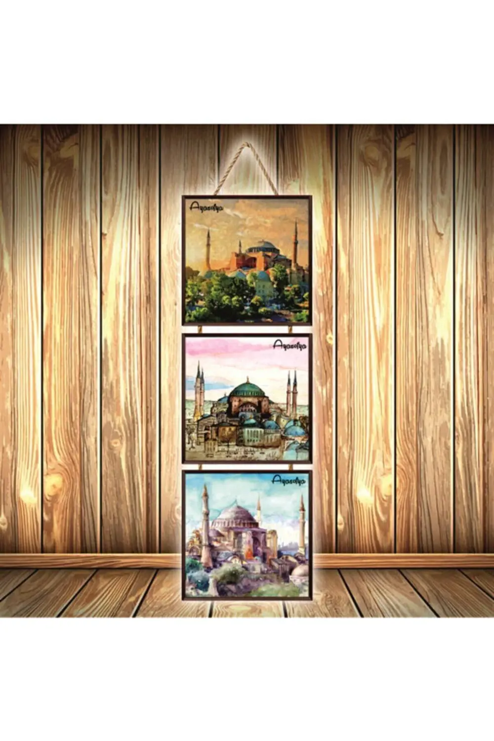 Ayasofya Tasarımlı Üçlü Retro Ahşap Poster Ü524
