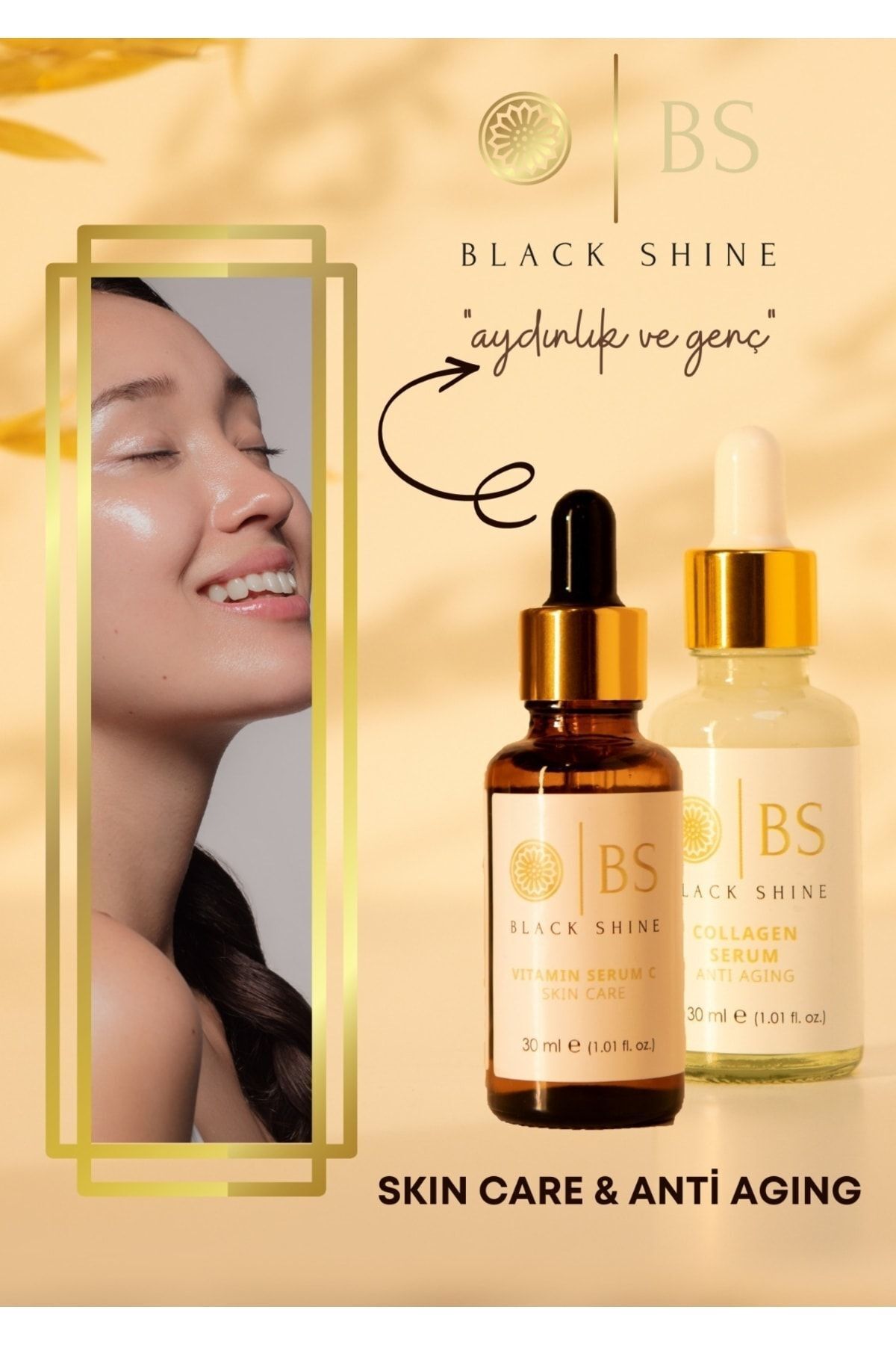Black Shine Bs Aydinlatici Etkili Parlaklik Veren Kirişiklik Karşiti Set - Kolajen Serum C Vitamini Serum - %20