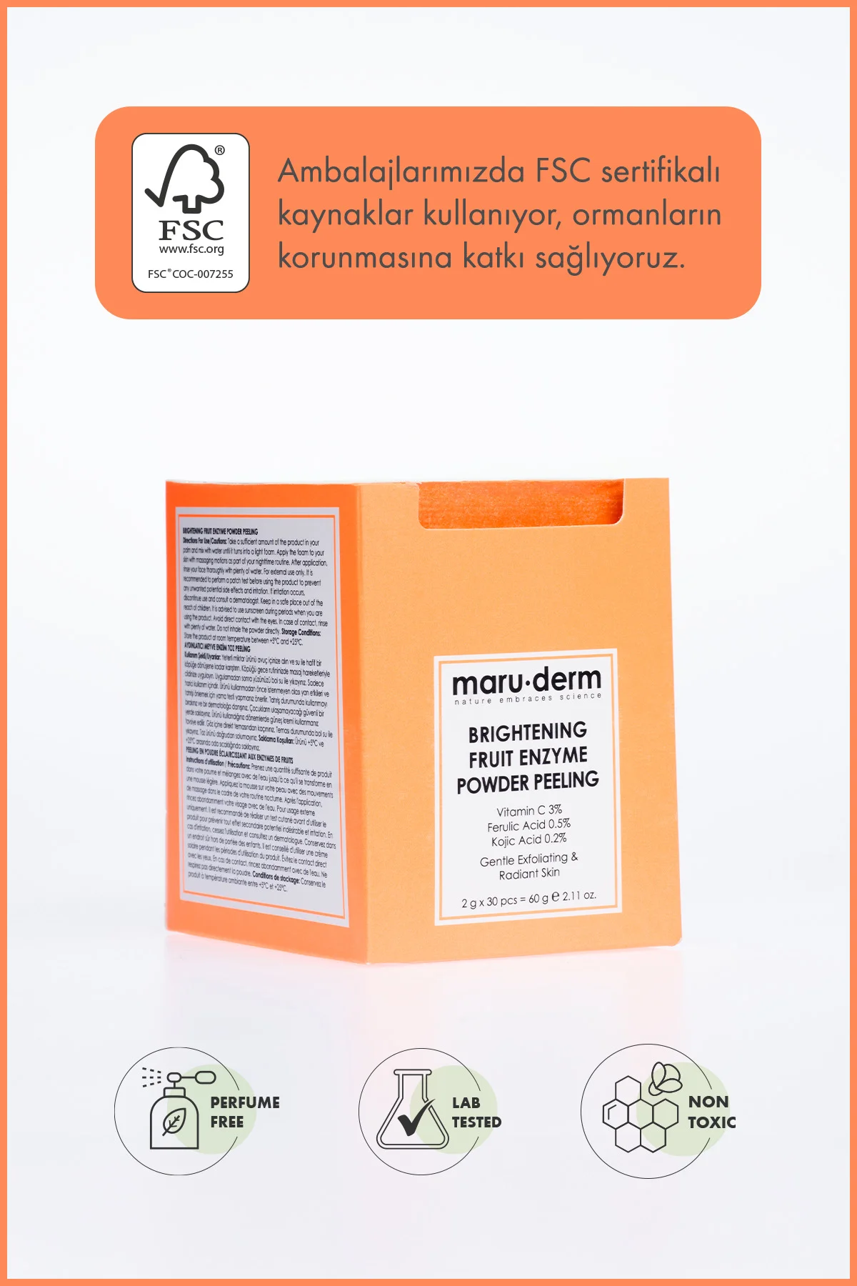 Aydınlatıcı Meyve Enzim Toz Peeling 60 G (Vitamin C 3% + Ferulic 