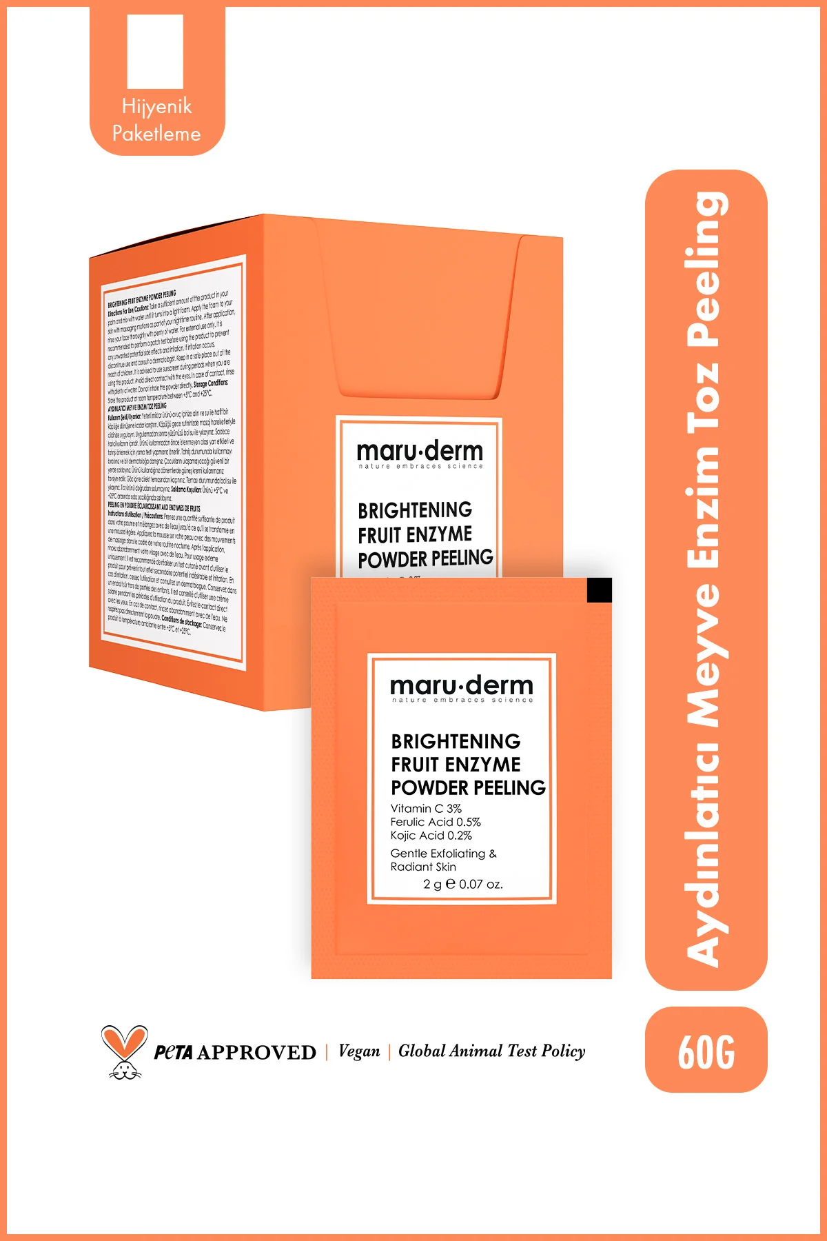 Aydınlatıcı Meyve Enzim Toz Peeling 60 G (Vitamin C 3% + Ferulic 