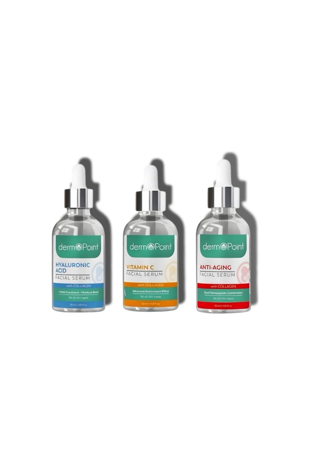 Aydınlatma Nemlendirme ve Onarım 3'lü Serum Seti | C Vitamini + Hyalüronik Asit + Anti-Aging Serum