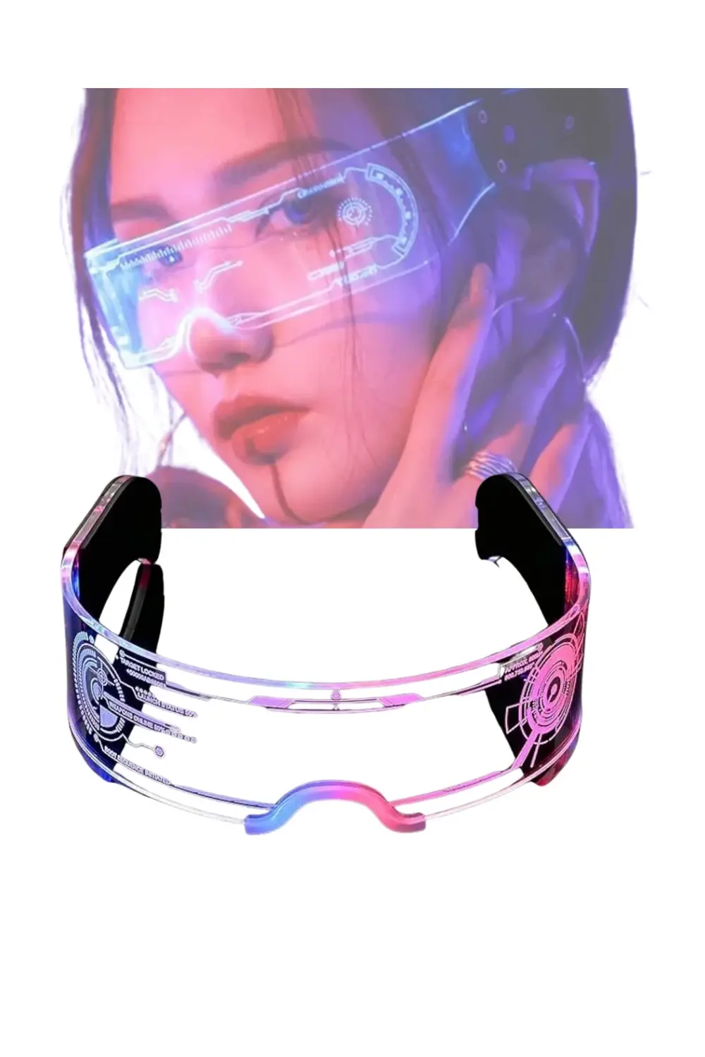 Aydınlatmalı Led Parti Gözlüğü Çok Renkli Modlu Cyberpunk Tasarım