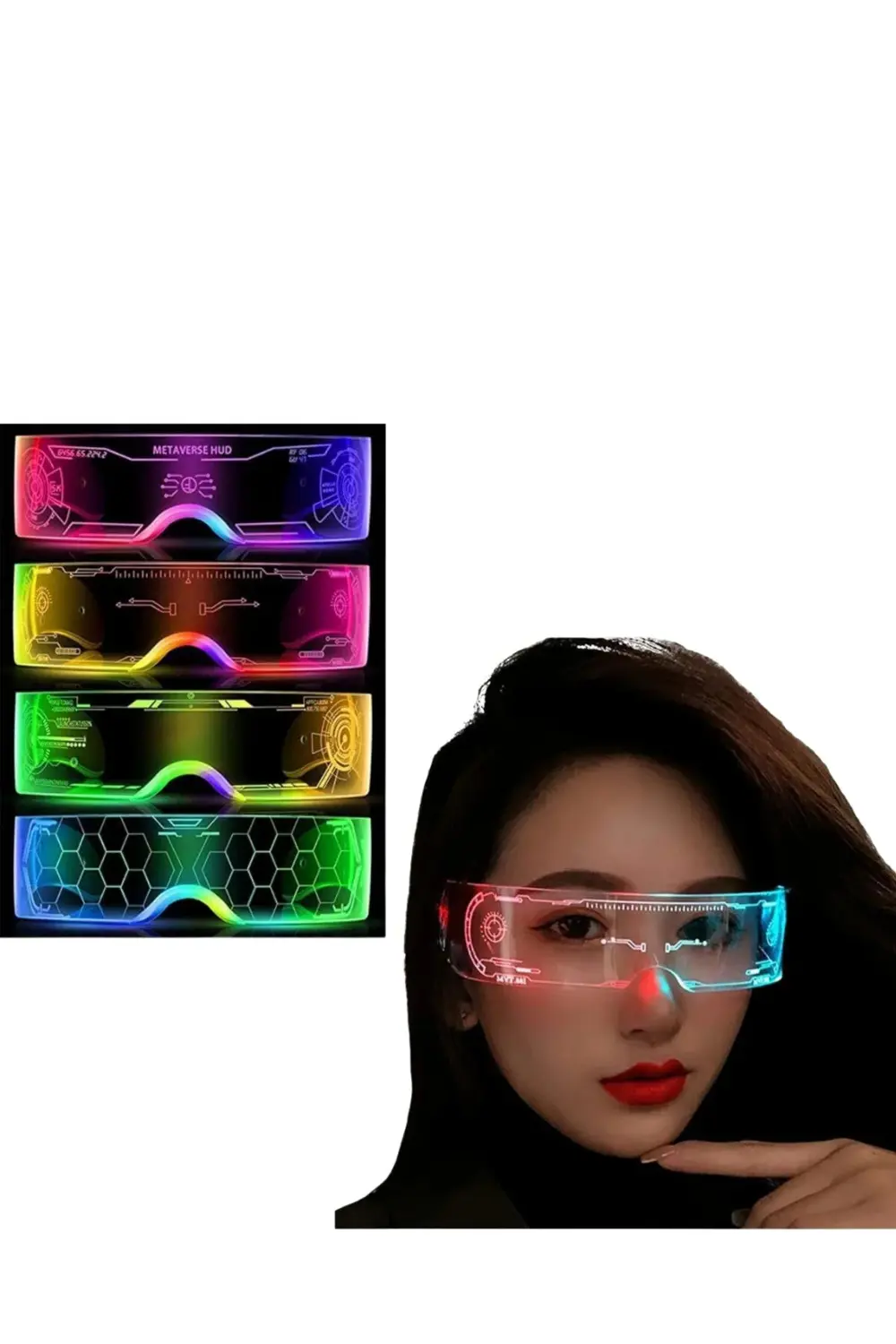 Aydınlatmalı Led Parti Gözlüğü Çok Renkli Modlu Cyberpunk Tasarım