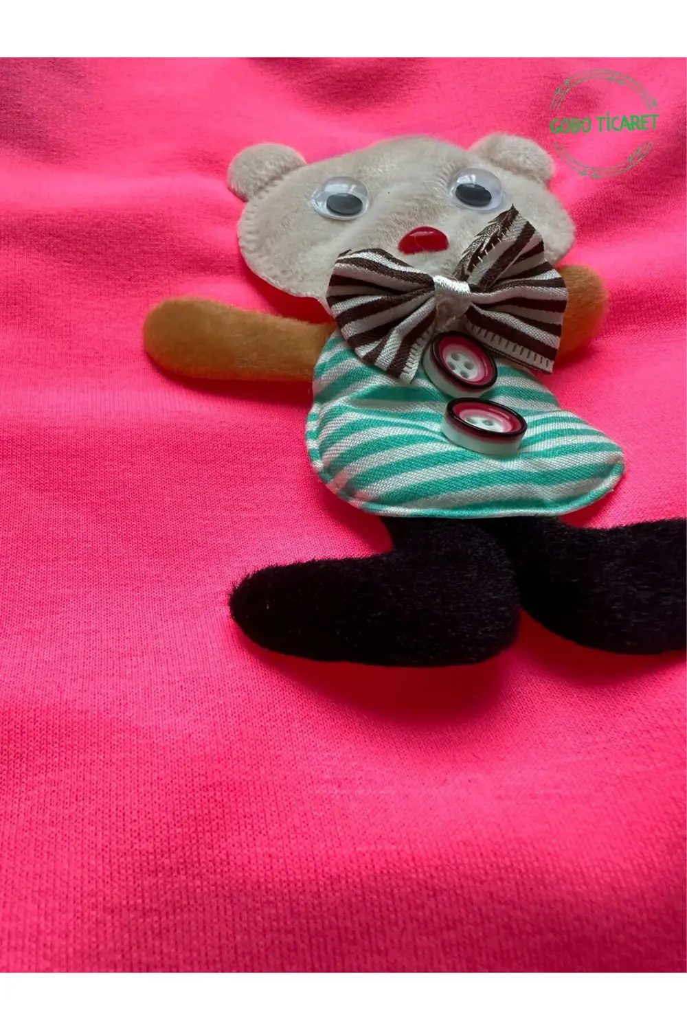 Ayıcık Aksesuarlı Fosforlu Pembe Kedi Köpek Kıyafeti Elbisesi Siy