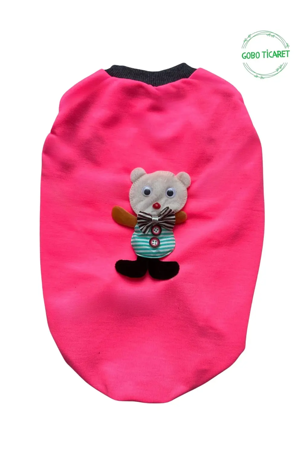 Ayıcık Aksesuarlı Fosforlu Pembe Kedi Köpek Kıyafeti Elbisesi Siy