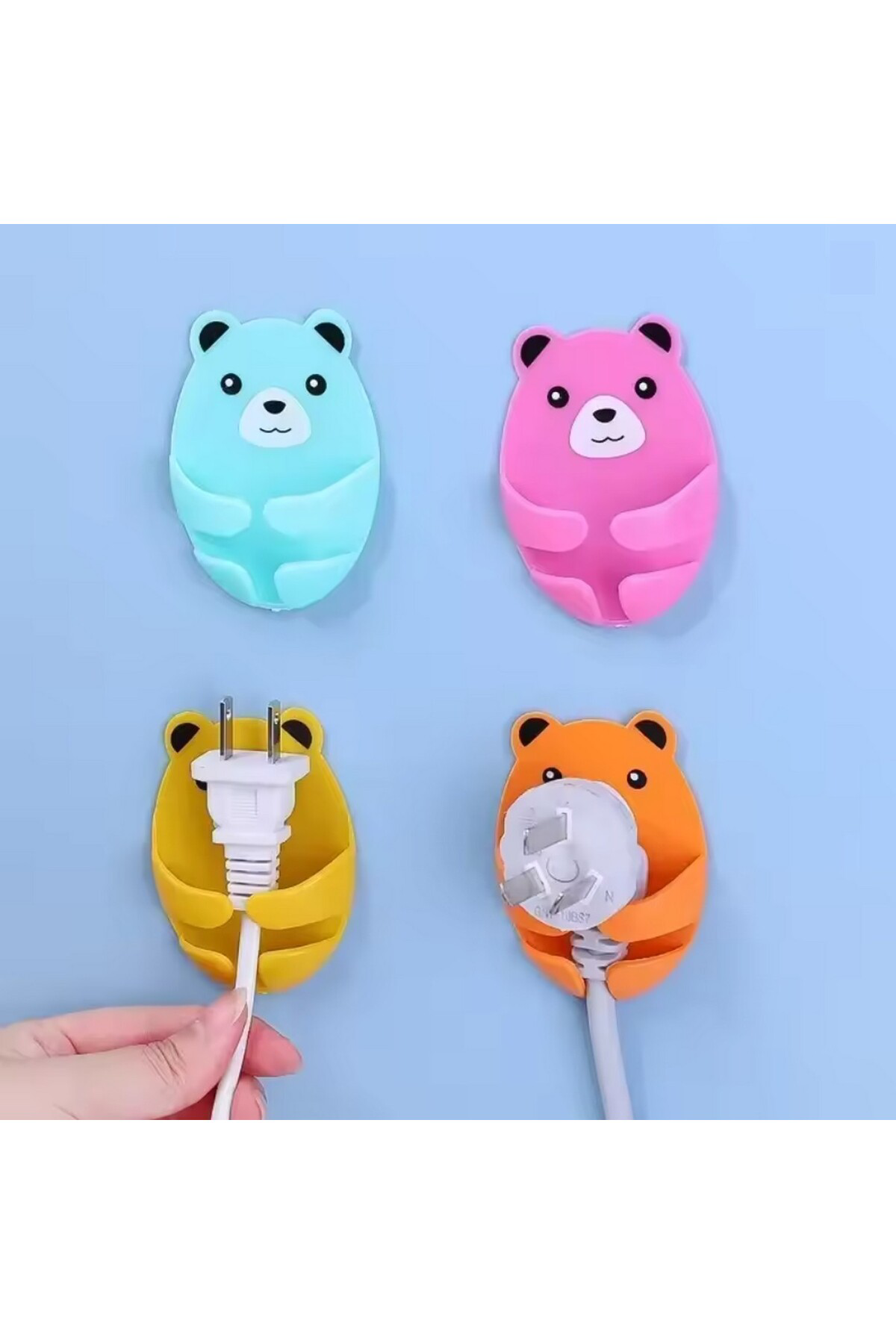 Ayıcık Desenli Kablo Fiş Tutucu Düzenleyici, 4 Adet, Fiş, Kablo, 