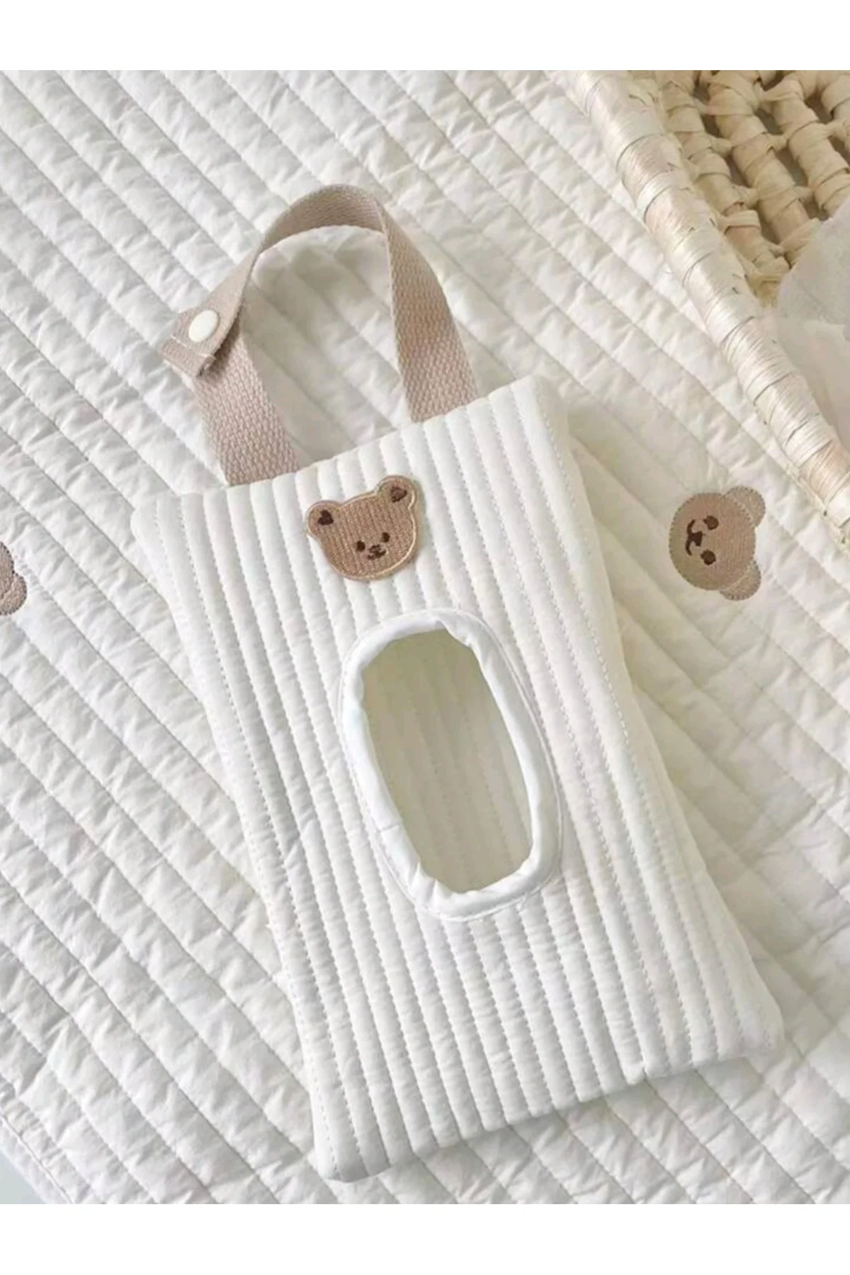 Ayicik Desenli Kumaş Bebek Islak Mendil Çantasi