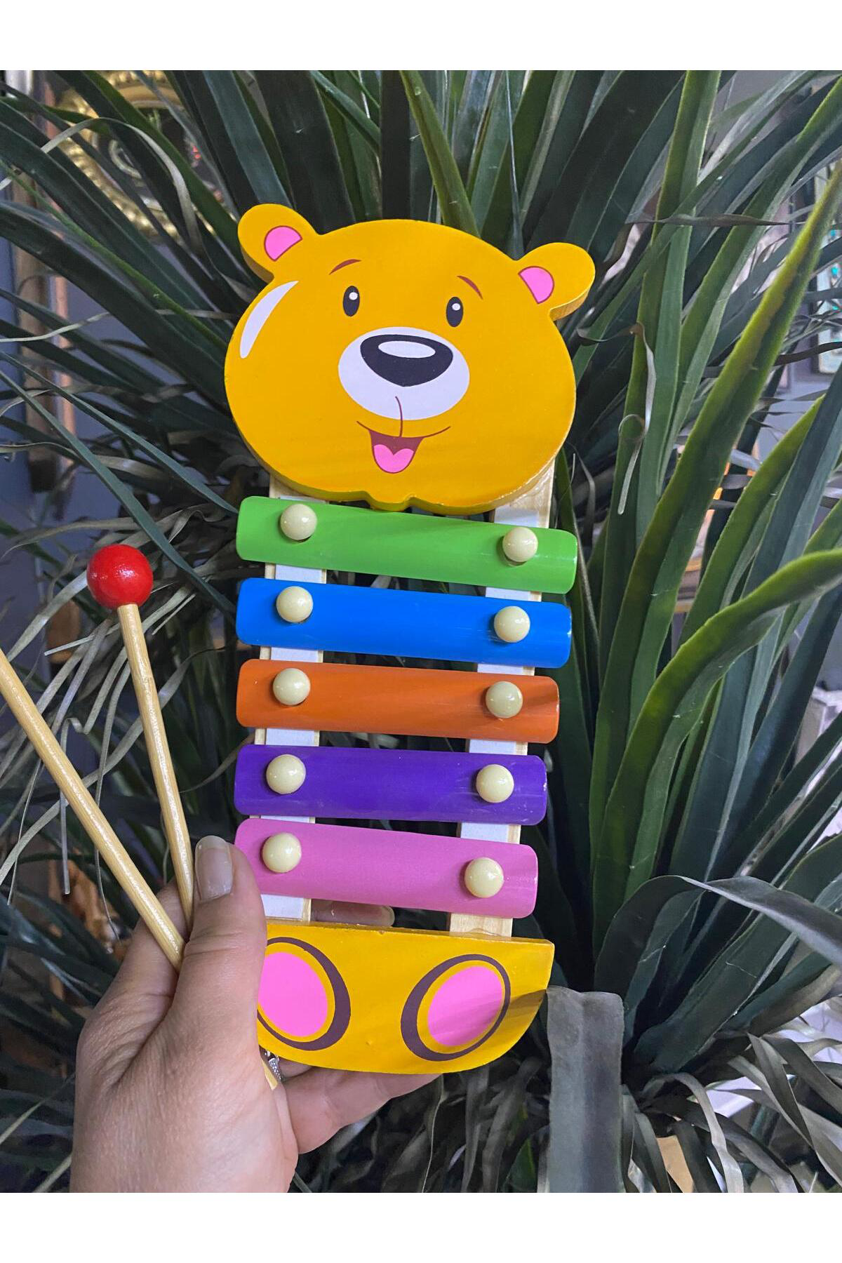 Elif Aksesuar Ayıcık Figürlü 5 Notalı Ahşap Oyuncak Selefon Müzik Aleti